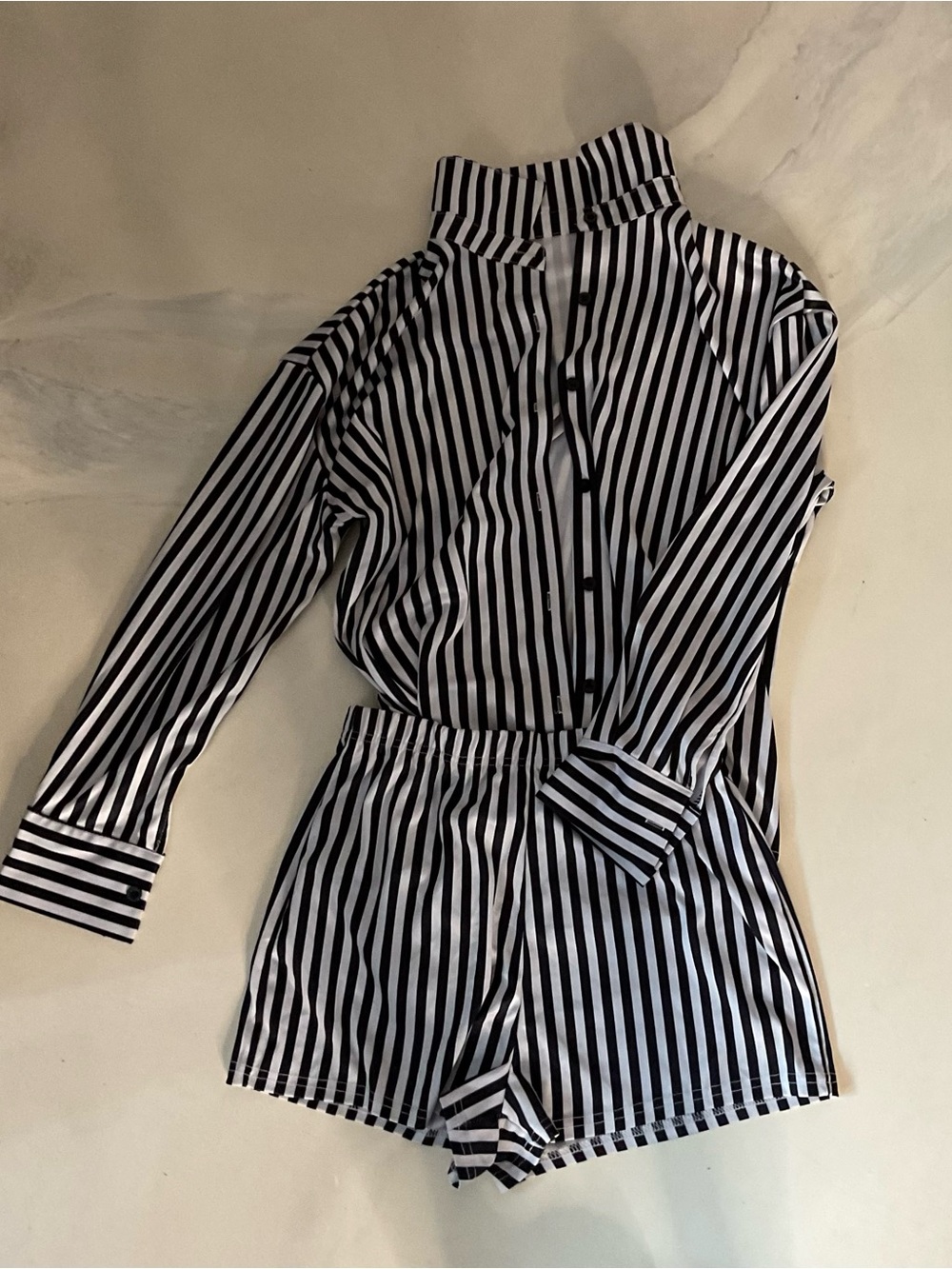 Striped Black & White Long-Sleeve Romper